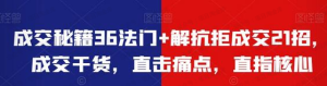 【黄金会员专属资源10】-成交秘籍36法门+解抗拒成交21招（组合课）-黎明曙光网